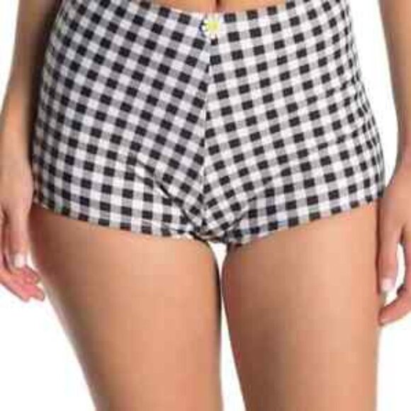 Betsey Johnson Black White High Waisted Boy-Short Bikini Bottom - Picture 1 of 10
